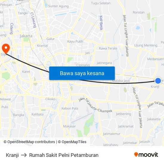 Kranji to Rumah Sakit Pelni Petamburan map