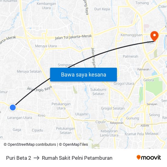 Puri Beta 2 to Rumah Sakit Pelni Petamburan map