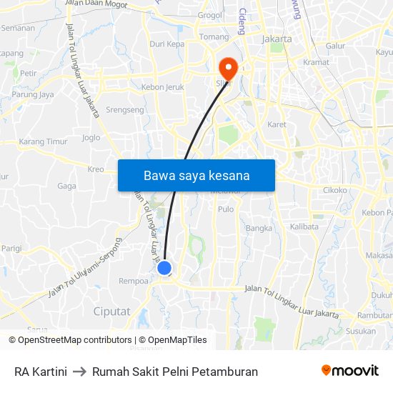 RA Kartini to Rumah Sakit Pelni Petamburan map