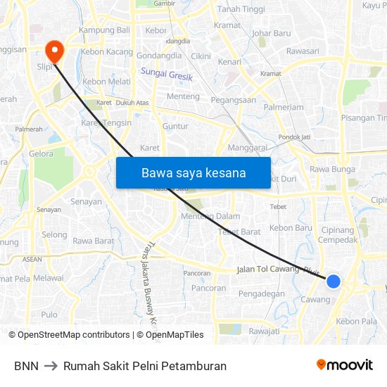BNN to Rumah Sakit Pelni Petamburan map
