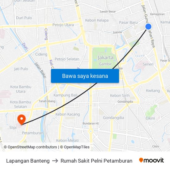 Lapangan Banteng to Rumah Sakit Pelni Petamburan map