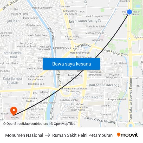 Monumen Nasional to Rumah Sakit Pelni Petamburan map