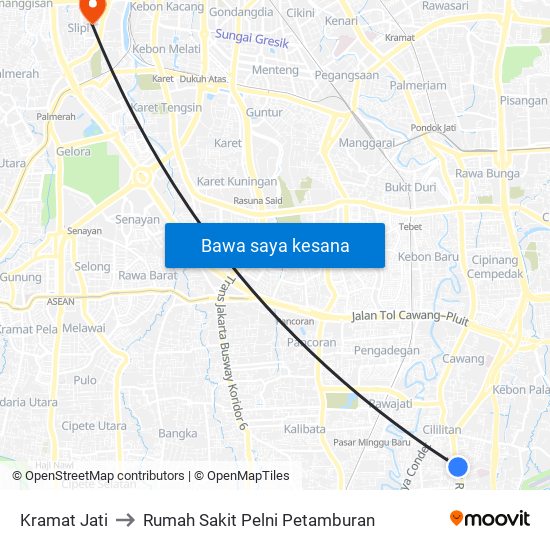 Kramat Jati to Rumah Sakit Pelni Petamburan map