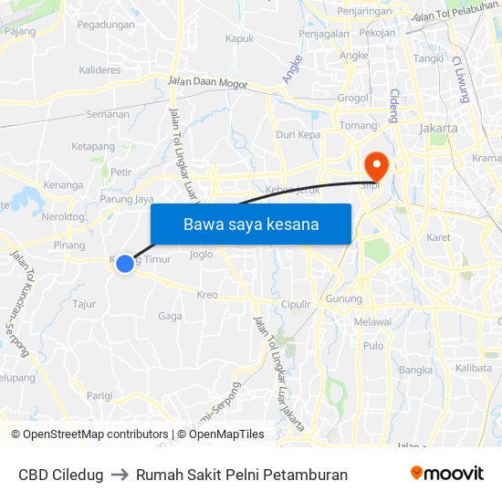 CBD Ciledug to Rumah Sakit Pelni Petamburan map