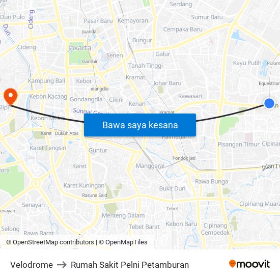 Velodrome to Rumah Sakit Pelni Petamburan map