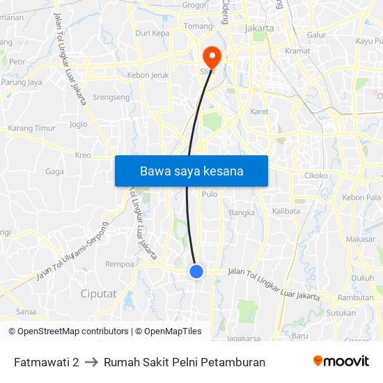 Fatmawati 2 to Rumah Sakit Pelni Petamburan map