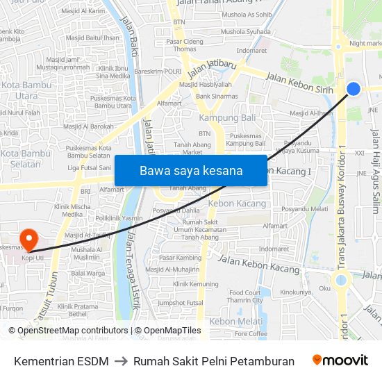 Kementrian ESDM to Rumah Sakit Pelni Petamburan map