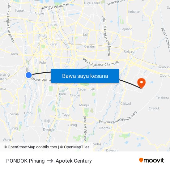 PONDOK Pinang to Apotek Century map