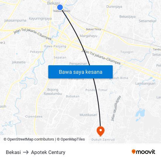 Bekasi to Apotek Century map