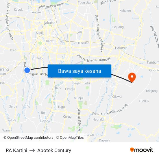 RA Kartini to Apotek Century map