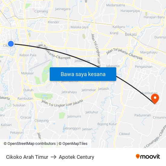 Cikoko Arah Timur to Apotek Century map