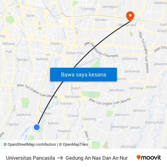 Universitas Pancasila to Gedung An Nas Dan An Nur map