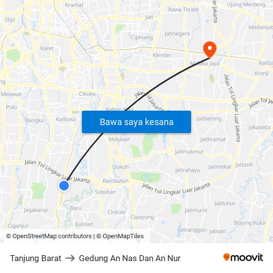 Tanjung Barat to Gedung An Nas Dan An Nur map