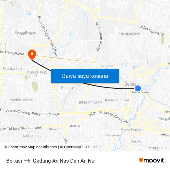 Bekasi to Gedung An Nas Dan An Nur map