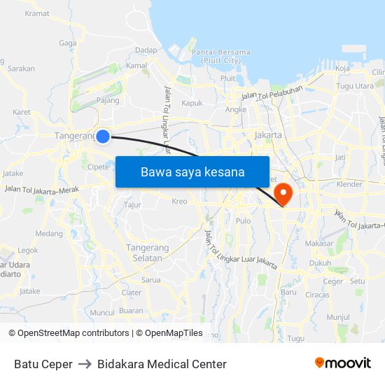 Batu Ceper to Bidakara Medical Center map