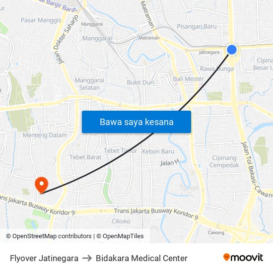 Flyover Jatinegara to Bidakara Medical Center map