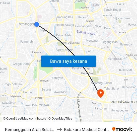Kemanggisan Arah Selatan to Bidakara Medical Center map
