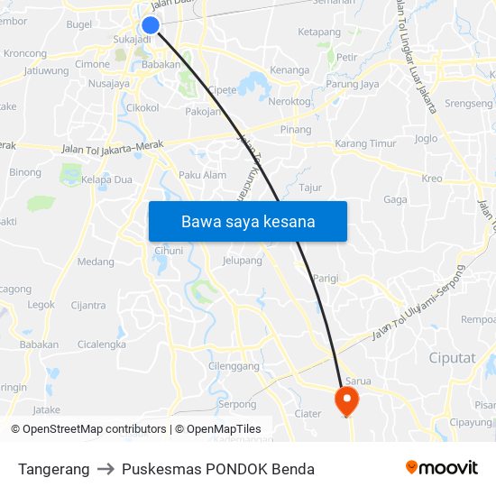 Tangerang to Puskesmas PONDOK Benda map