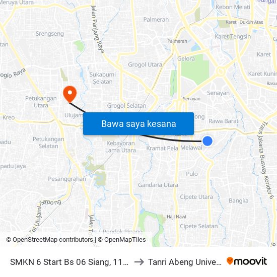 SMKN 6 Start Bs 06 Siang, 11 Siang to Tanri Abeng University map