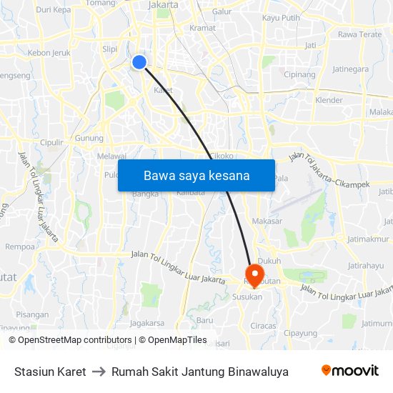 Stasiun Karet to Rumah Sakit Jantung Binawaluya map