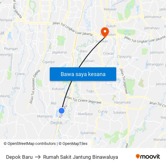 Depok Baru to Rumah Sakit Jantung Binawaluya map