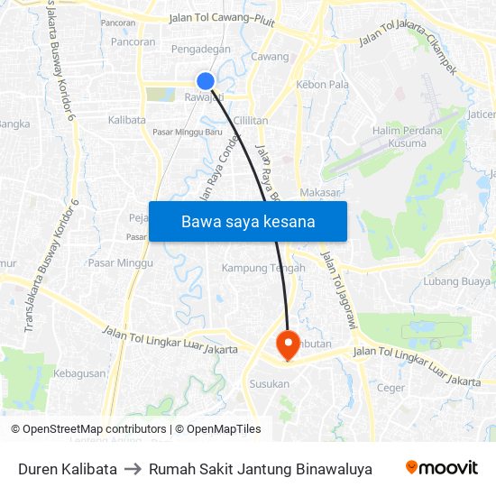 Duren Kalibata to Rumah Sakit Jantung Binawaluya map