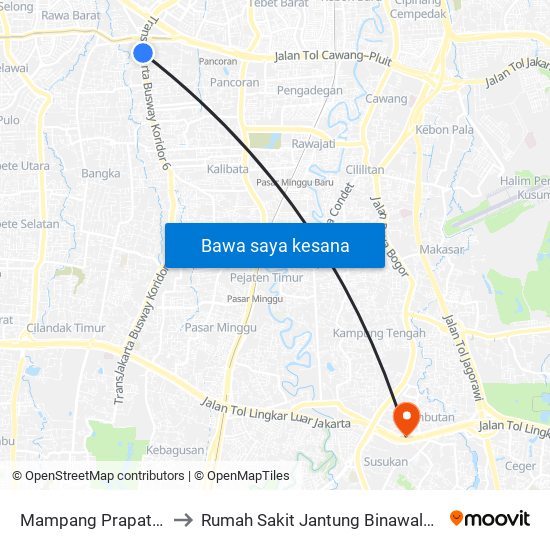 Mampang Prapatan to Rumah Sakit Jantung Binawaluya map