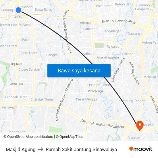 Masjid Agung to Rumah Sakit Jantung Binawaluya map