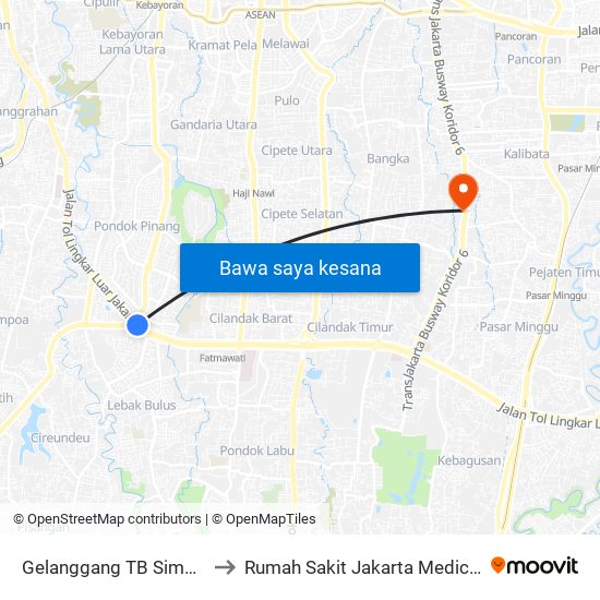 Gelanggang TB Simatupang to Rumah Sakit Jakarta Medical Center map