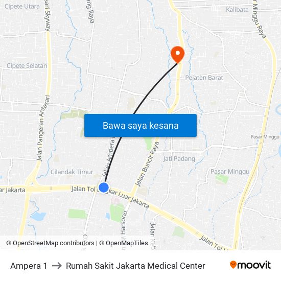 Ampera 1 to Rumah Sakit Jakarta Medical Center map