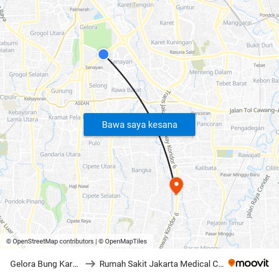 Gelora Bung Karno 2 to Rumah Sakit Jakarta Medical Center map