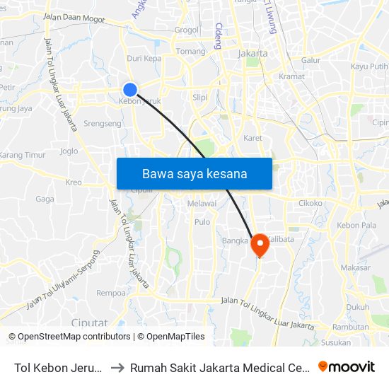 Tol Kebon Jeruk 1 to Rumah Sakit Jakarta Medical Center map