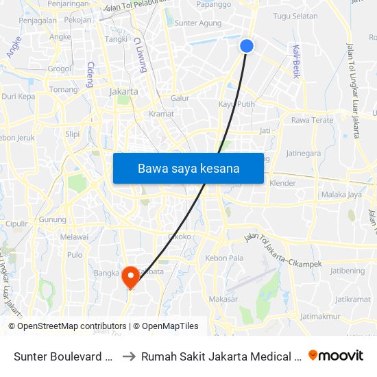 Sunter Boulevard Barat to Rumah Sakit Jakarta Medical Center map