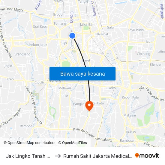 Jak Lingko Tanah Abang to Rumah Sakit Jakarta Medical Center map