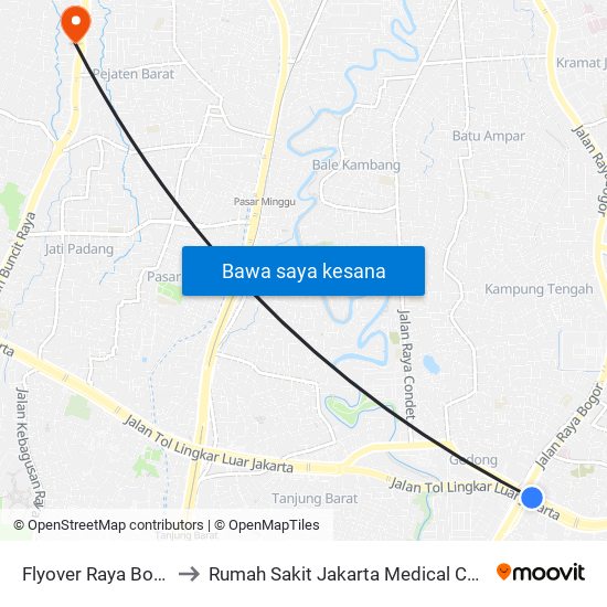 Flyover Raya Bogor to Rumah Sakit Jakarta Medical Center map