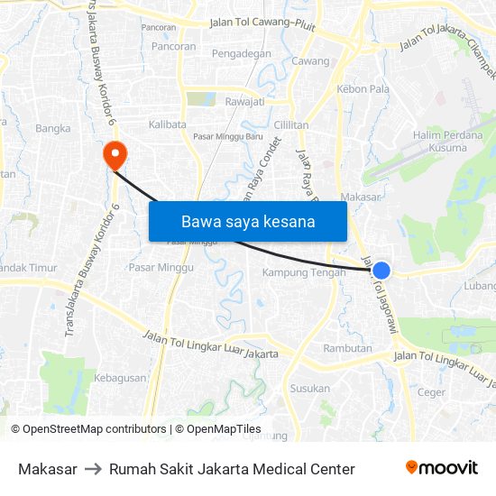 Makasar to Rumah Sakit Jakarta Medical Center map