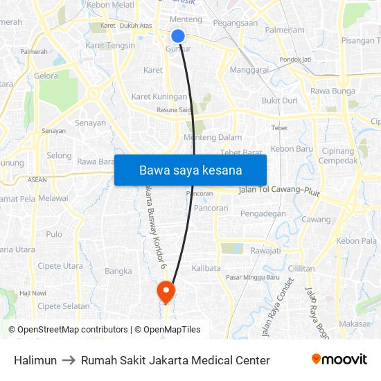 Halimun to Rumah Sakit Jakarta Medical Center map