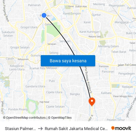 Stasiun Palmerah to Rumah Sakit Jakarta Medical Center map