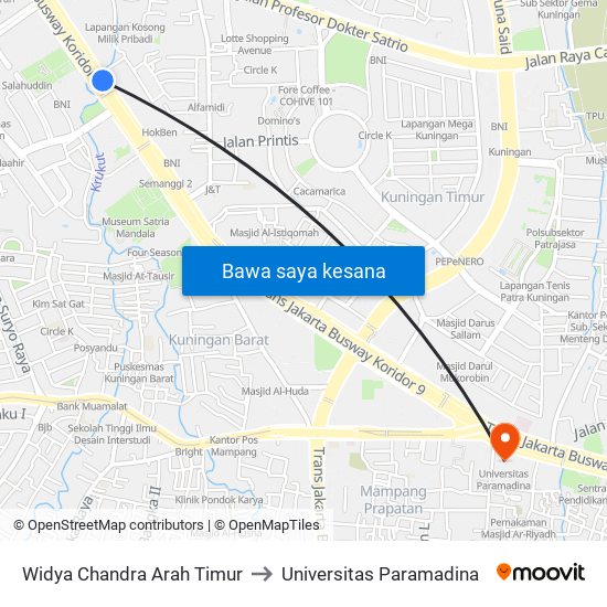 Widya Chandra Arah Timur to Universitas Paramadina map