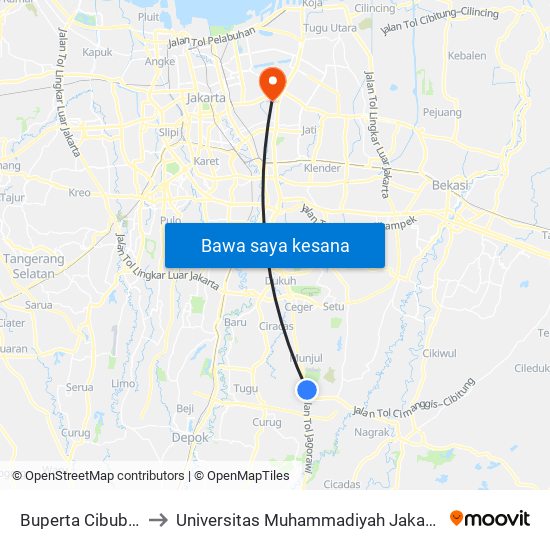 Buperta Cibubur to Universitas Muhammadiyah Jakarta map