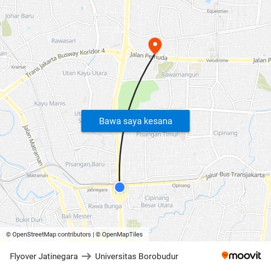 Flyover Jatinegara to Universitas Borobudur map