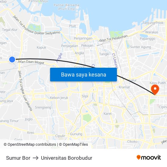 Sumur Bor to Universitas Borobudur map