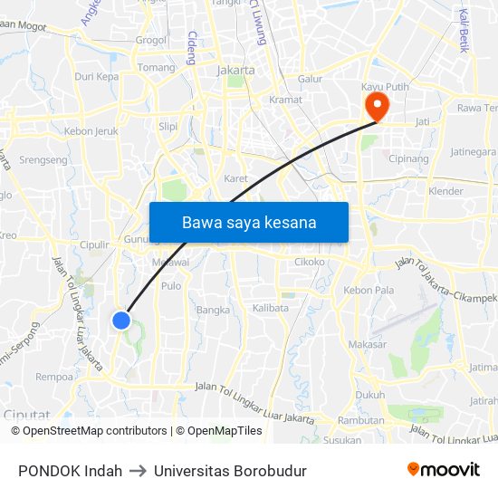 PONDOK Indah to Universitas Borobudur map