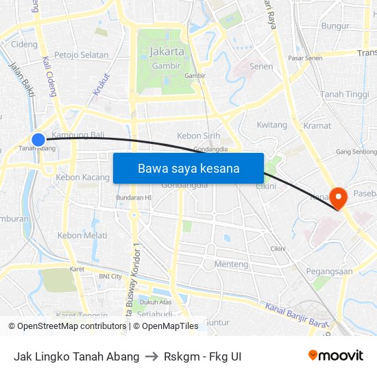 Jak Lingko Tanah Abang to Rskgm - Fkg UI map