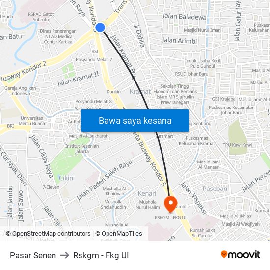 Pasar Senen to Rskgm - Fkg UI map