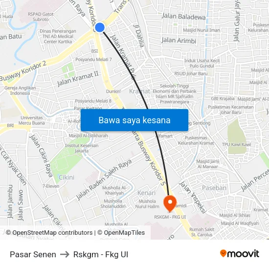 Pasar Senen to Rskgm - Fkg UI map