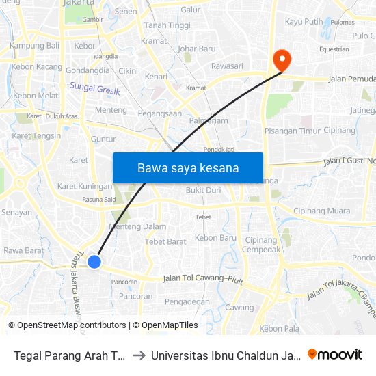 Tegal Parang Arah Timur to Universitas Ibnu Chaldun Jakarta map