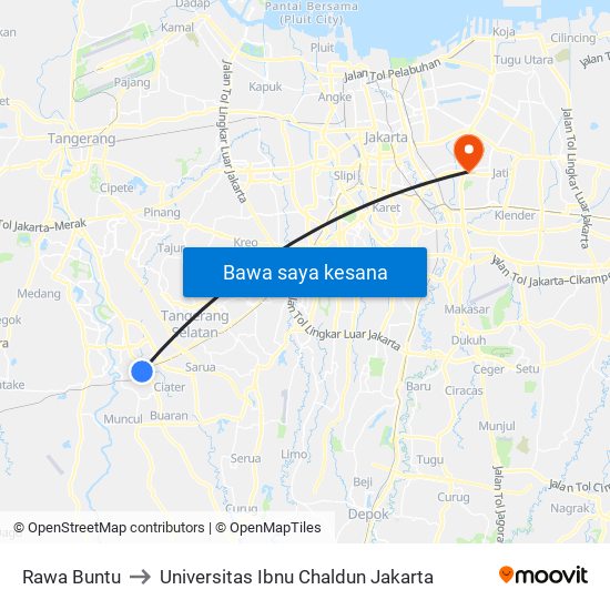 Rawa Buntu to Universitas Ibnu Chaldun Jakarta map