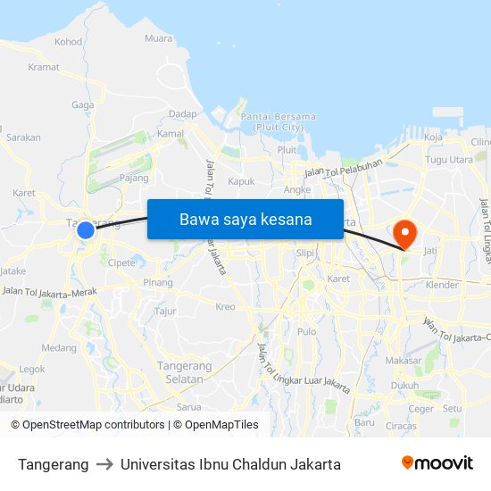 Tangerang to Universitas Ibnu Chaldun Jakarta map