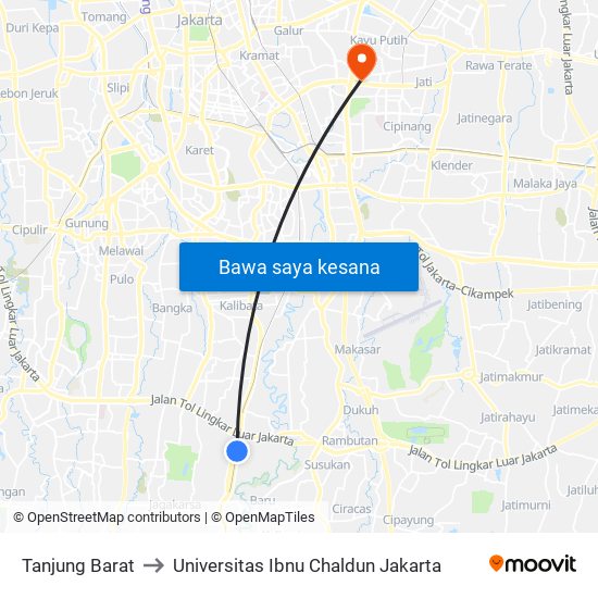 Tanjung Barat to Universitas Ibnu Chaldun Jakarta map